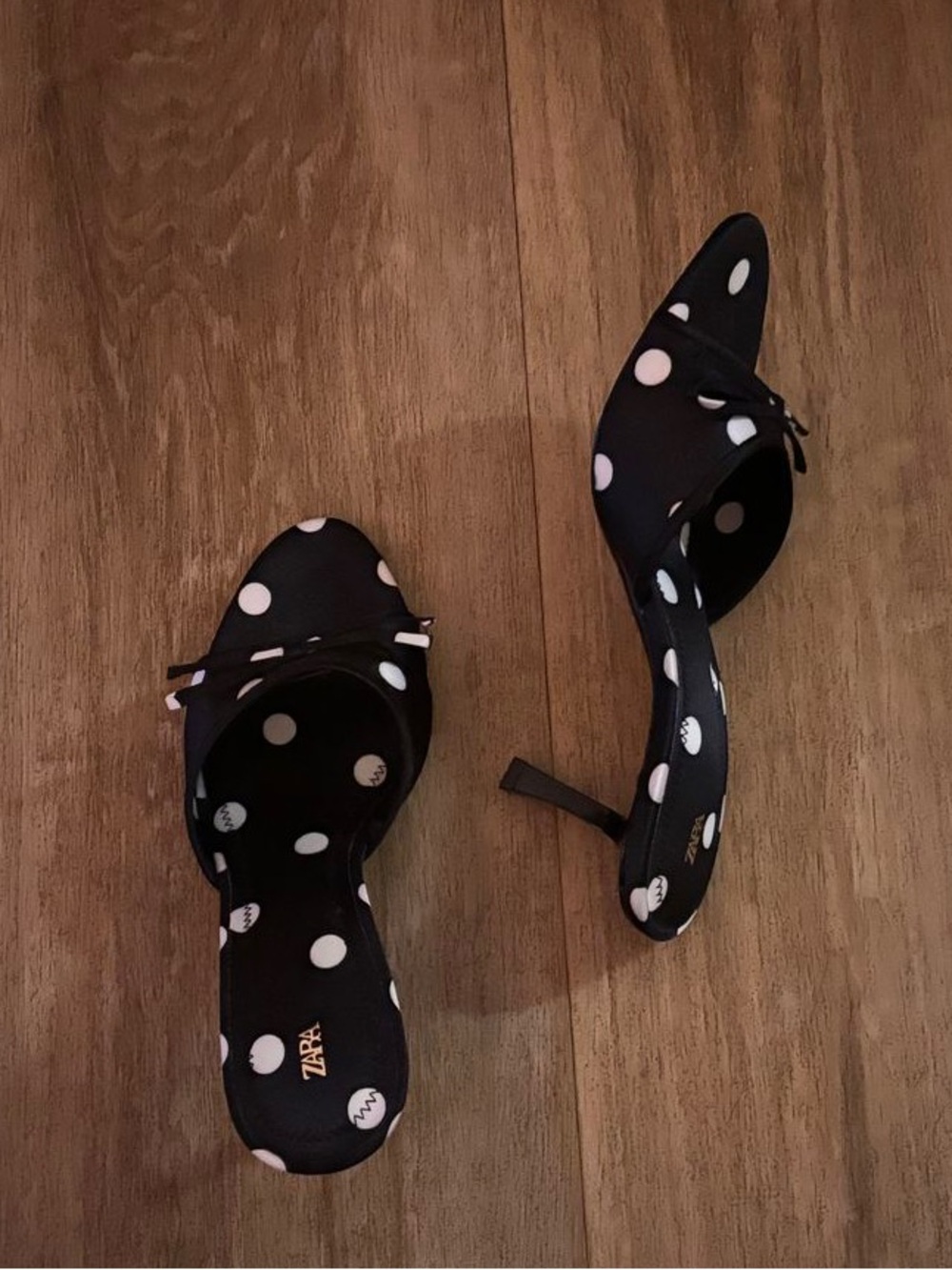 Zara Black and White Polka Dot Open-Toe Heels